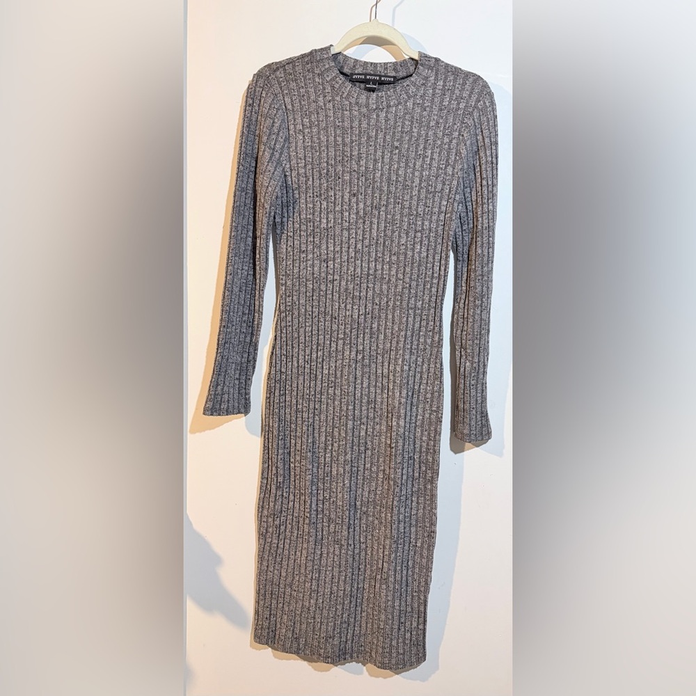 Gray Ribbed Knit Dress